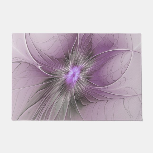 Paillasson Petite Beauté Moderne Mauve Grey Fractal Art Flowe (Devant)