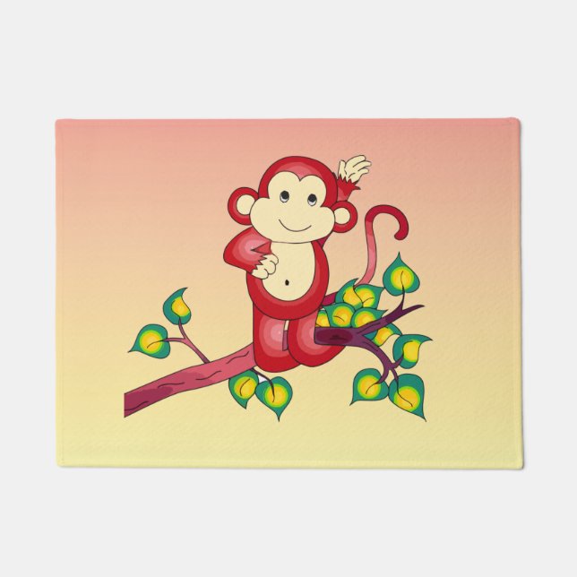 Paillasson Petite natte rouge douce d'animal de singe (Devant)
