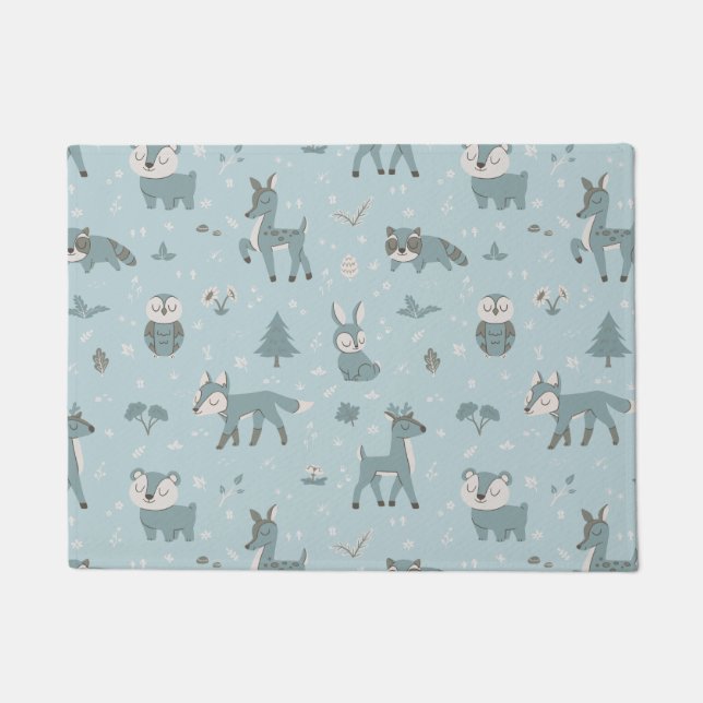 Paillasson Petites créatures forestières endormies bleues (Devant)