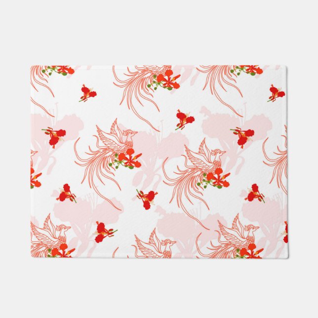 Paillasson Phoenix Oiseau Et Phoenix Fleur Motif Sans Faille (Devant)
