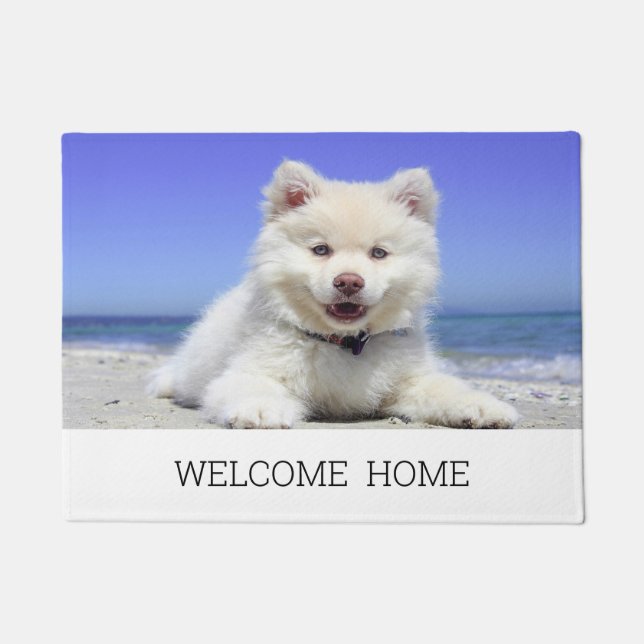 Paillasson Photo chien chiot bienvenue à la maison (Devant)