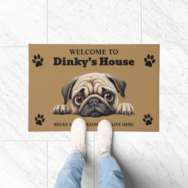 Paillasson Photo de chien pug mignon (Intérieur)