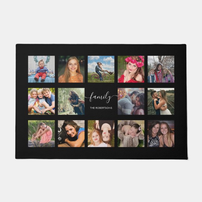 Paillasson Photo de famille Collage Black Custom Doormat (Devant)