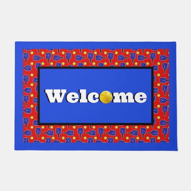 Paillasson Pickleball Blue Paddles Yellow Balls 4 juillet (Devant)