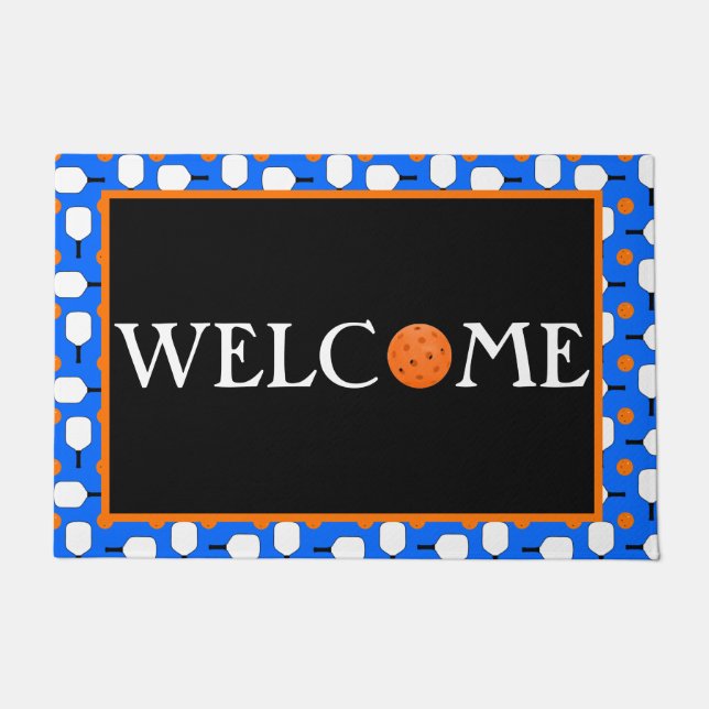 Paillasson Pickleball Paddles Orange Pickleballs Blue Welcome (Devant)