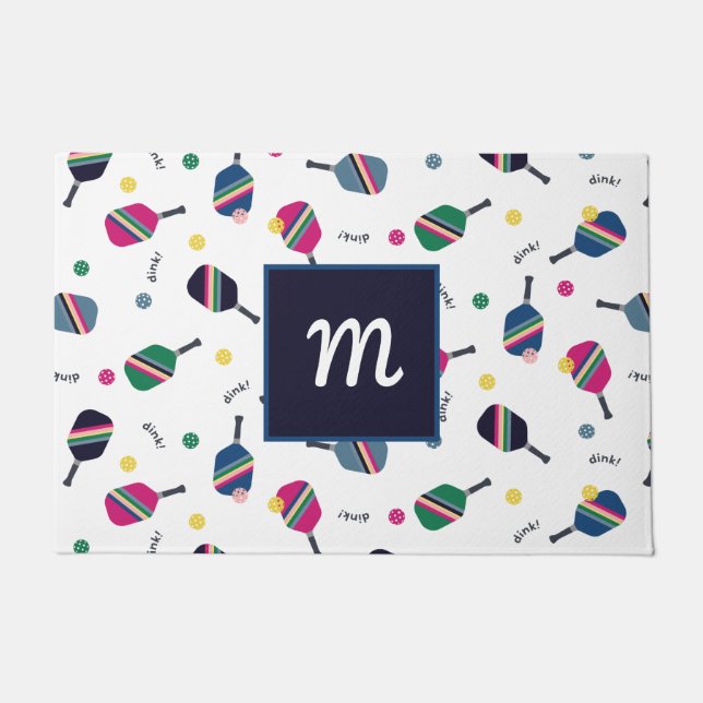 Paillasson Pickleball Personnalisé Monogramme Bleu Vert Rose (Devant)