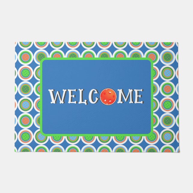 Paillasson Pickleball Summer Polka Dot Orange Green Blue Ball (Devant)