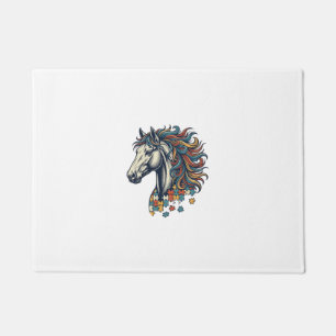 Paillasson Pièce de puzzle de cheval coloré T-Shirt gravure v