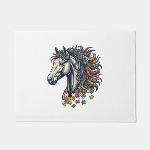Paillasson Pièce de puzzle de cheval coloré T-Shirt gravure v