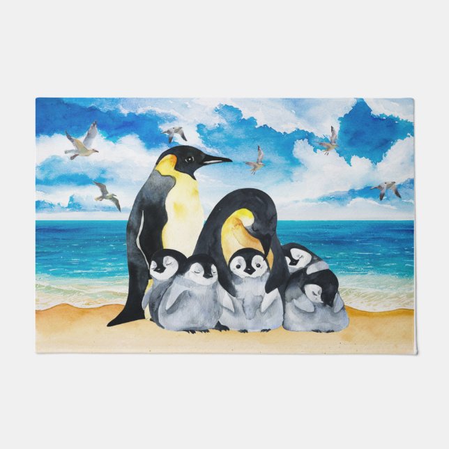 Paillasson Pingouin Famille Pantalon, Cadeau de chauffage dom (Devant)