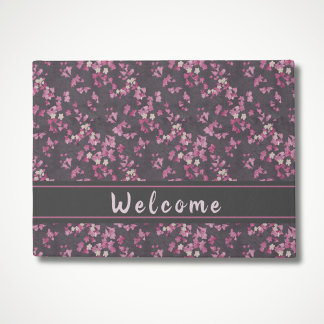 Paillasson Pink and Grey Cherry Blossom Welcome Doormat