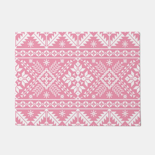 Paillasson Pink clair et blanc Fair Isle Motif de Noël (Devant)