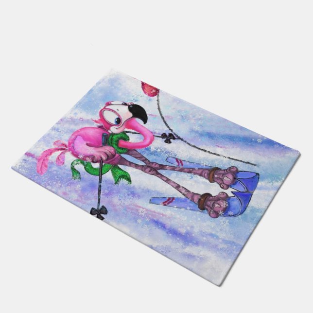 Paillasson Pink Flamant rose Skier Doormat (Incliné)