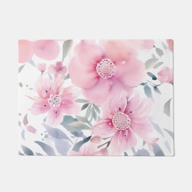 Paillasson Pink Floral Watercolor  (Devant)