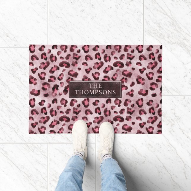 Paillasson Pink Leopard Animal Print With Faux Foil And Name (Intérieur)