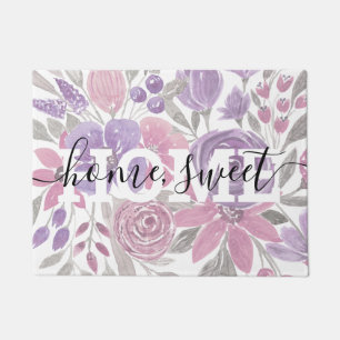 Paillasson Pink Purple Sage Green Floral Watercolor