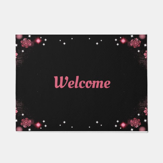 Paillasson Pink Snowflakes Design Bienvenue Personnaliser (Devant)