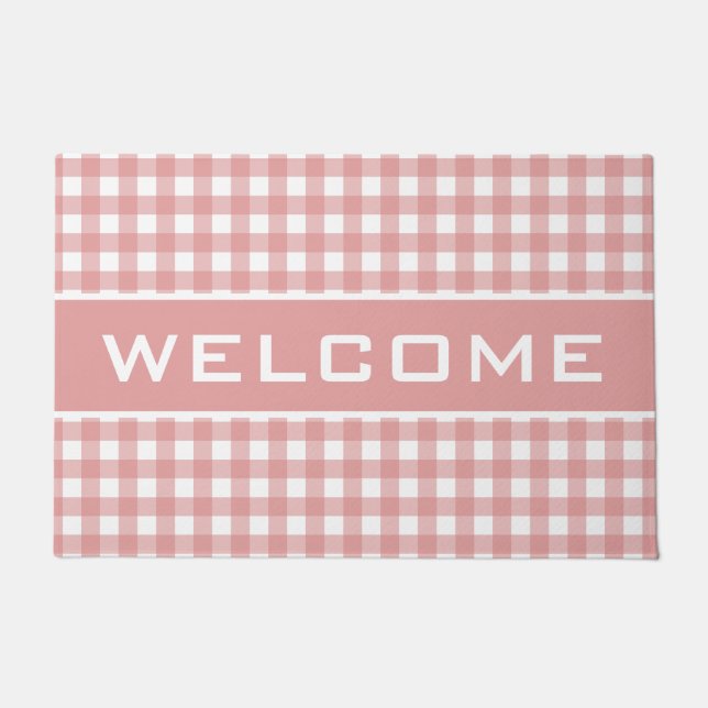 Paillasson Pink Stripes En vichy Motif Welcome Doormat (Devant)