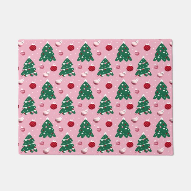 Paillasson Pink Sweet Greenery Christmas Tree Holiday  (Devant)
