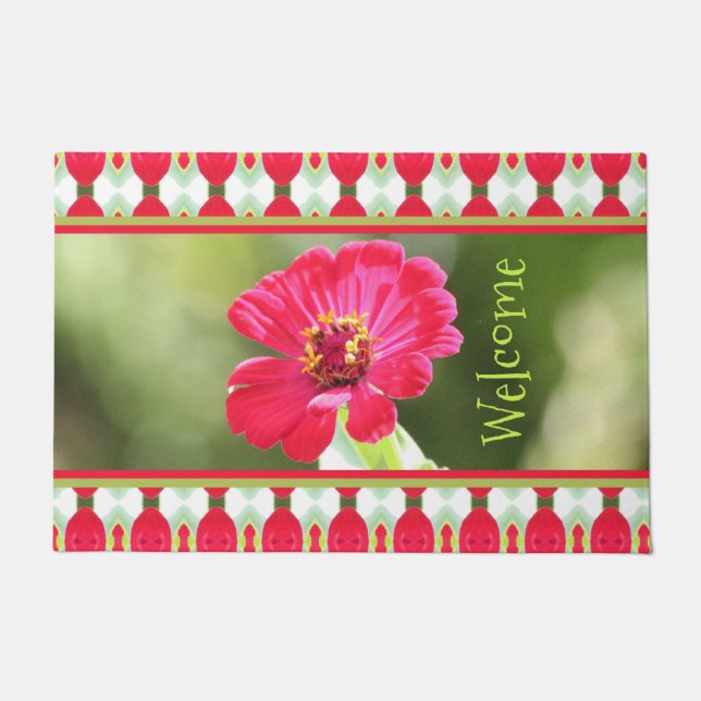 Paillasson Pink Zinnia Bienvenue porte Mat (Devant)