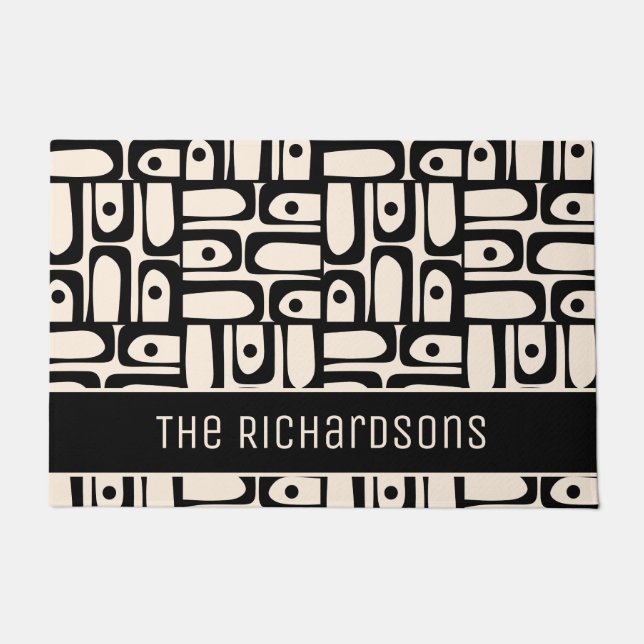 Paillasson Piquet Abstrait moderne mi-siècle noir et crème (Devant)