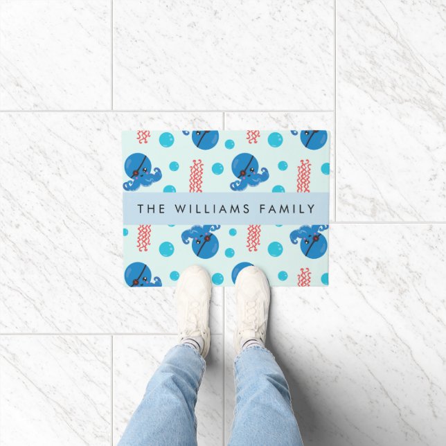 Paillasson Pirate Octopus, Pirate Jellfish, Mer, Votre Nom (Intérieur)