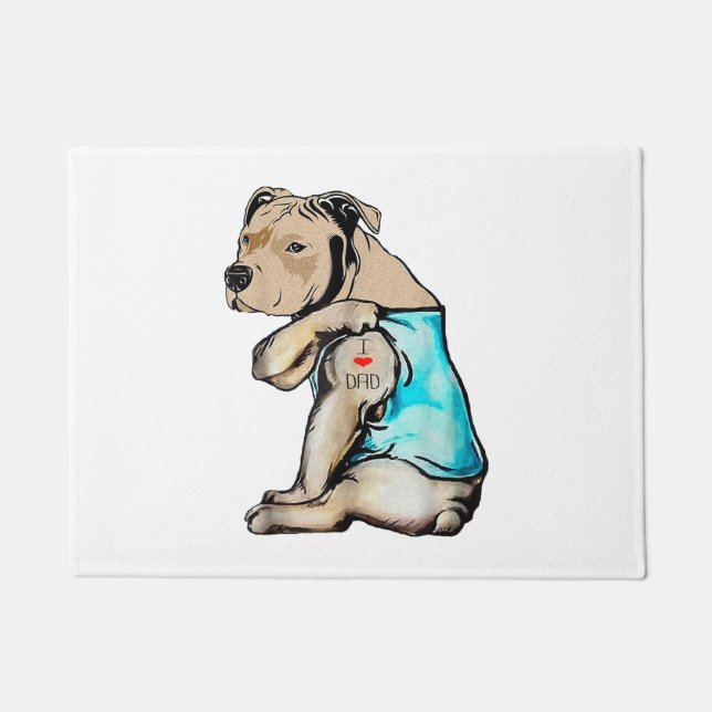 Paillasson Pitbull Chien I Love Papa Tattoo drôle Famille (Devant)