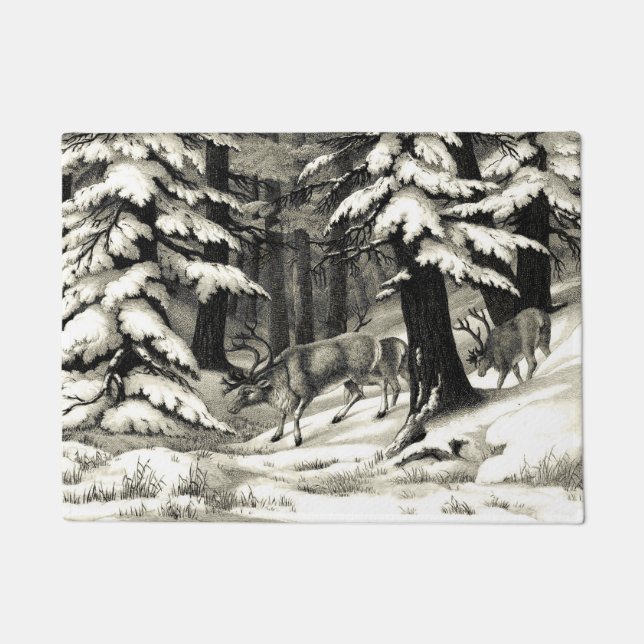 Paillasson Pittoresque Winter Woods Snowy Evergreens Faune (Devant)