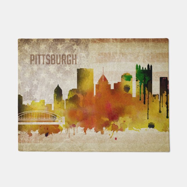 Paillasson Pittsburgh, horizon de ville d'aquarelle de la PA (Devant)