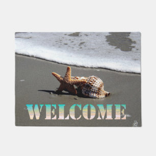 Paillasson Plage, étoile de mer, coquillage, Bienvenue