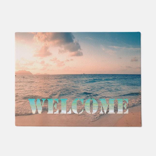 Paillasson Plage, Océan, Coucher de soleil, Bienvenue (Devant)