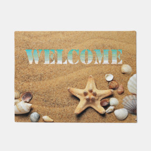 Paillasson Plage, Sable, Étoile de mer, Coquillage, Bienvenue