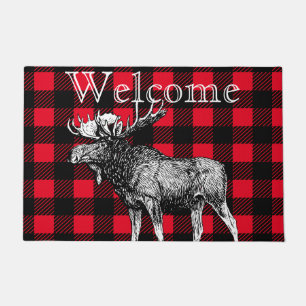 Paillasson Plaid de contrôle de Buffalo rouge et noir
