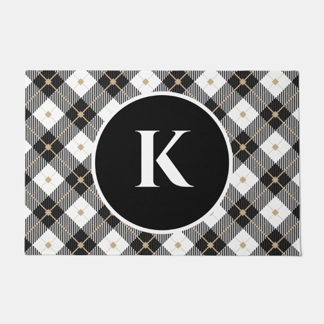 Paillasson Plaid noir blanc or monogrammé (Devant)