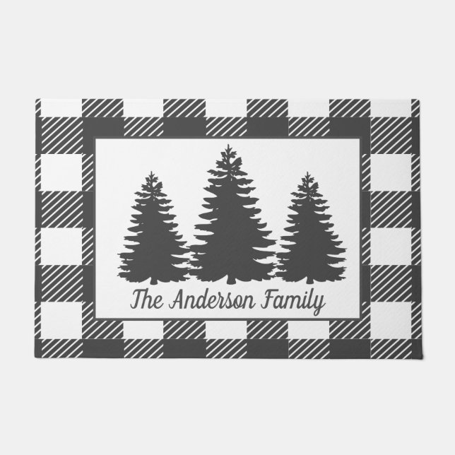 Paillasson Plaid Rustic Forest Trees & Buffalo Check (Devant)