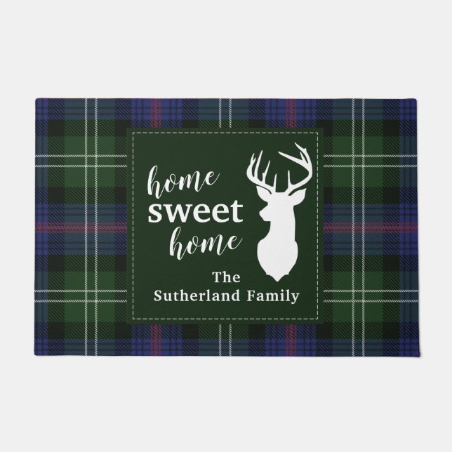 Paillasson Plaid Sweet Home Sutherland Tartan Personnalisé (Devant)