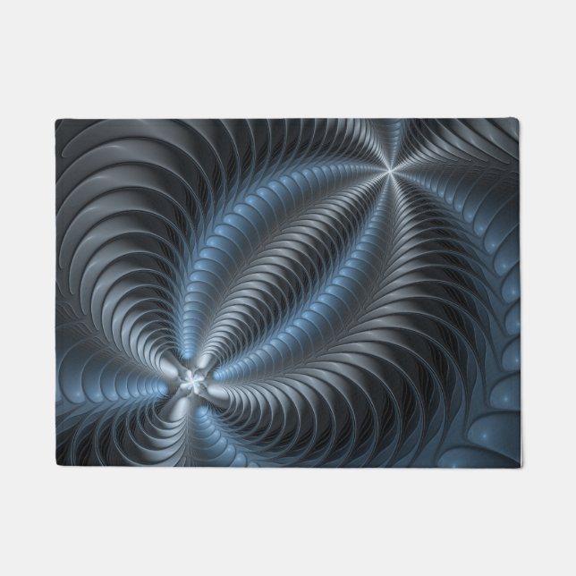 Paillasson Plastique bleu gris 3D Fractal Art moderne Abstrai (Devant)