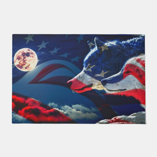 Paillasson Pleine lune du drapeau américain Wolf (Devant)