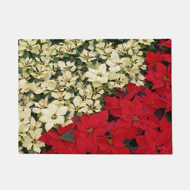 Paillasson Poinsettias blanches et rouges I Holiday Floral (Devant)