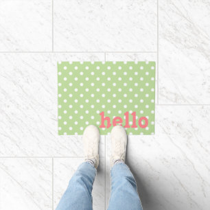 Paillasson Point vert Mint Coral rose et blanc Polka