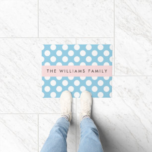 Paillasson Pois Bleus, Motif Polka Dot, Votre Nom