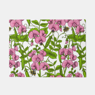Paillasson Pois doux et bourdons, rose, vert et blanc