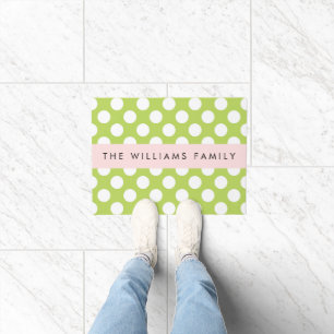 Paillasson Pois verts, Motif Pointe Polka, Votre Nom