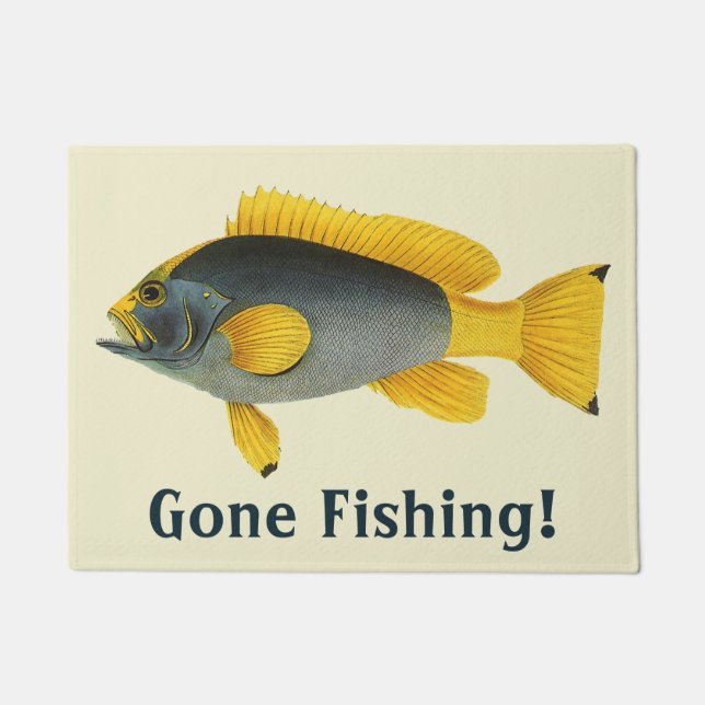 Paillasson Poisson Groupeur Bleu et Jaune, Faune Marine Vinta (Devant)