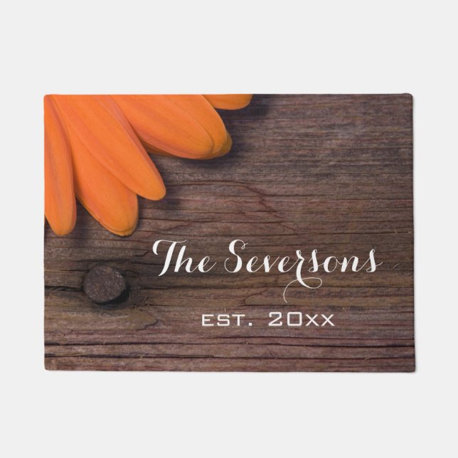 Paillasson Poisson orange rustique et bois de grange (Devant)