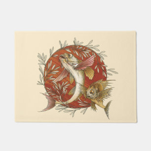 Paillasson Poisson Volant Japonais et Feuilles de Bambou Art