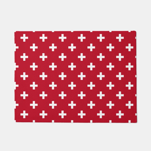 Paillasson Polka blanche croise sur rouge (Devant)