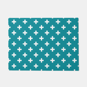 Paillasson Polka blanche croise sur turquoise