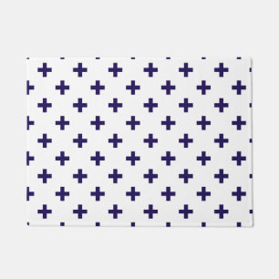 Paillasson Polka bleu marine croise sur blanc
