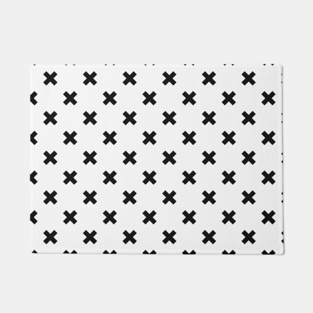 Paillasson Polka noire croise sur blanc (Devant)
